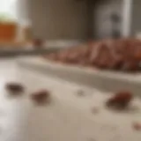 Close-up of cockroach droppings on a kitchen counter