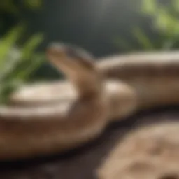 Close-up view of a common garden snake basking in sunlight