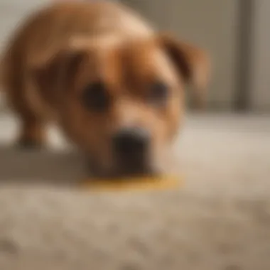 User applying a dog urine cleaner to a carpet stain