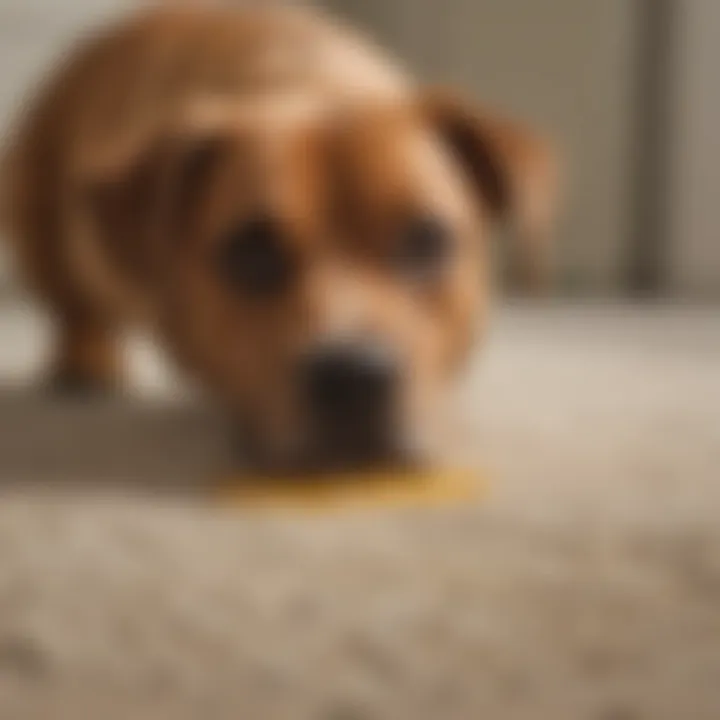 User applying a dog urine cleaner to a carpet stain