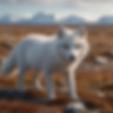 An Arctic fox hunting in the tundra, demonstrating its unique hunting skills and adaptations.