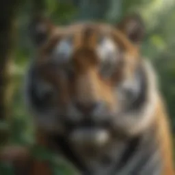 Majestic tiger resting in lush rainforest canopy