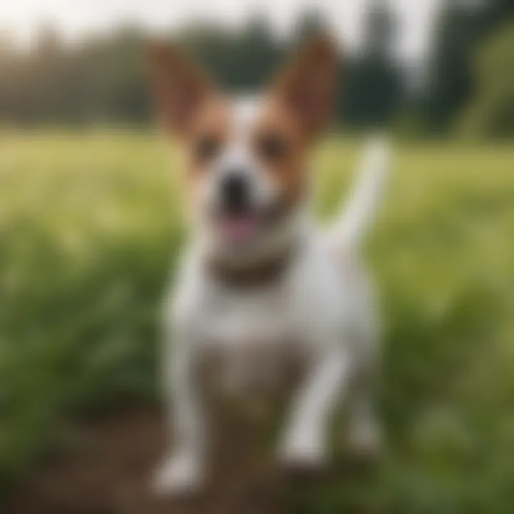 A playful Jack Russell Terrier in a lush green field