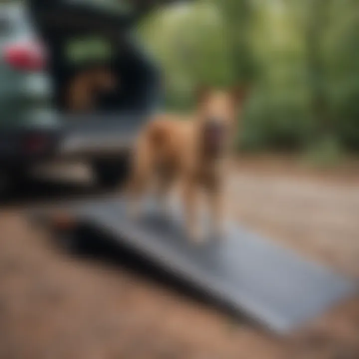 Large dog ramp positioned beside a car