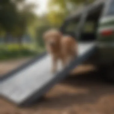 Close-up of a sturdy dog ramp with textured surface