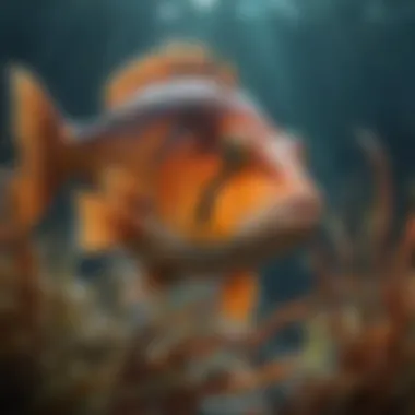 A school of large rockfish navigating through underwater kelp forests.