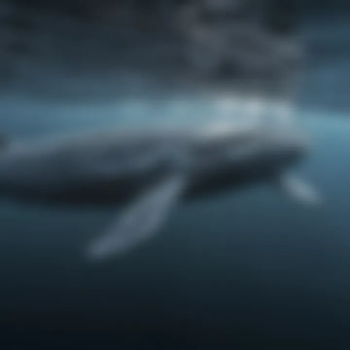 A serene image of a blue whale mother swimming alongside her calf, highlighting the bond and nurturing aspect.