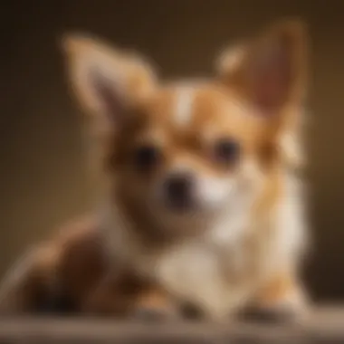 A well-groomed long-haired deer head Chihuahua resting comfortably.