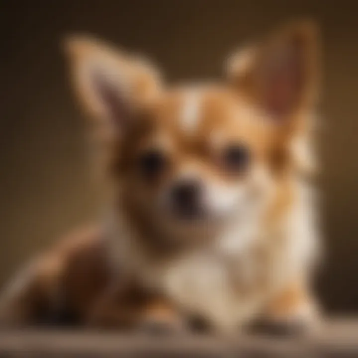A well-groomed long-haired deer head Chihuahua resting comfortably.