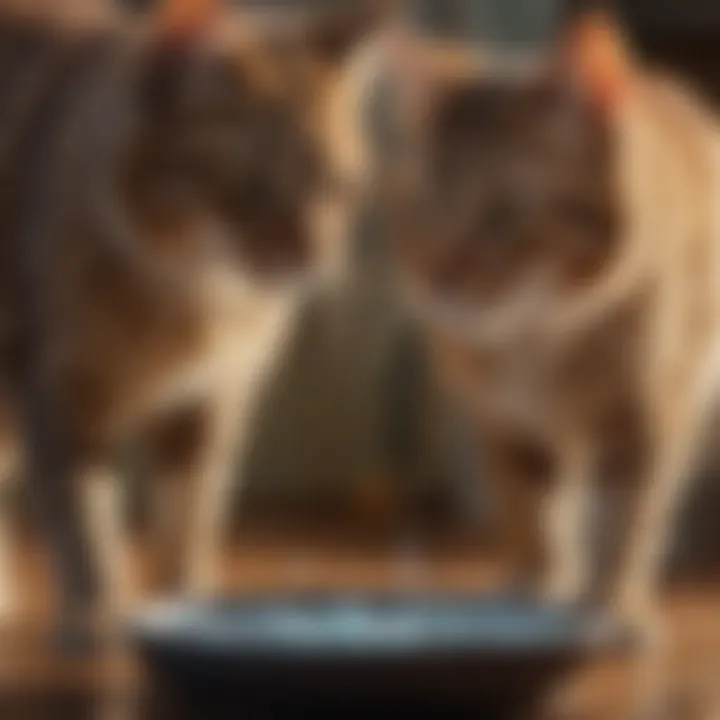 A cat owner maintaining a moving water dish, emphasizing the importance of hygiene.