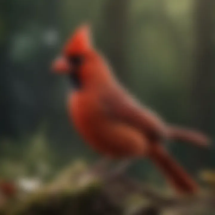 An artistic representation of a cardinal bird in folklore, symbolizing cultural significance and mythology.