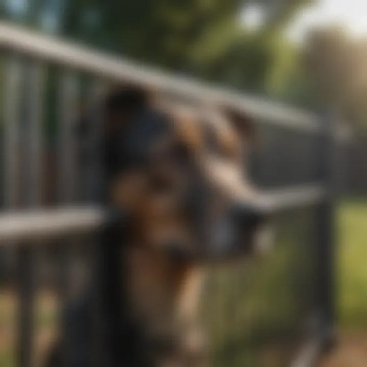 Close-up of a mobile dog fence panel