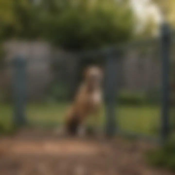 A portable dog fence set up in a backyard