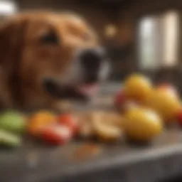 Toxic foods for dogs displayed in a colorful array