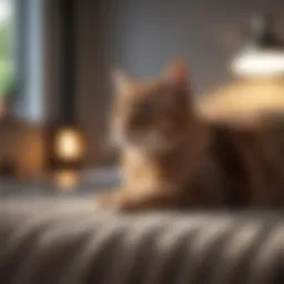 A serene indoor environment featuring a hypoallergenic cat lounging comfortably.