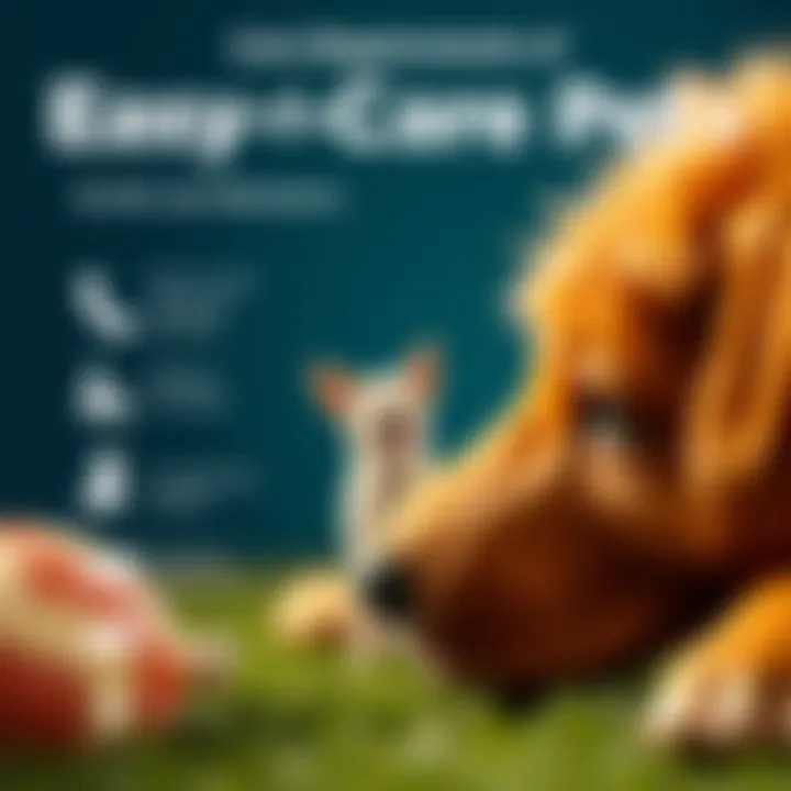 An infographic illustrating the care requirements and benefits of different easy-care pets