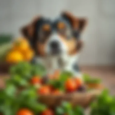 Dog Enjoying Raw Vegetables Dog enjoying a bowl of raw greens
