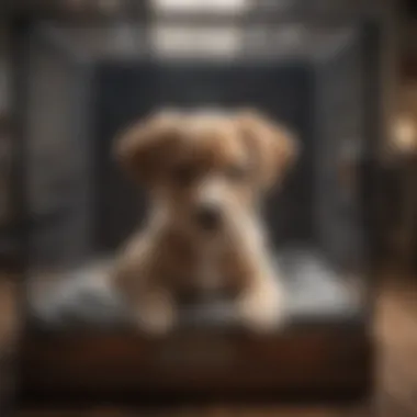 A puppy exploring a cozy and secure dog crate