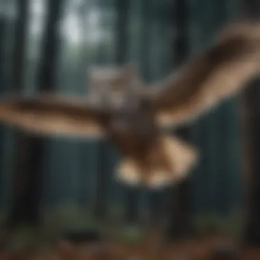 An owl in mid-flight showcasing its wingspan and hunting prowess