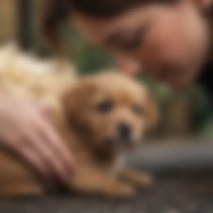 Puppy being comforted by its owner