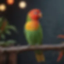 A vibrant lovebird perched on a branch, showcasing its colorful feathers