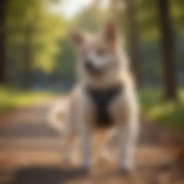 Pawaboo Harness in Action During a Walk Dog wearing Pawaboo harness during a walk in the park