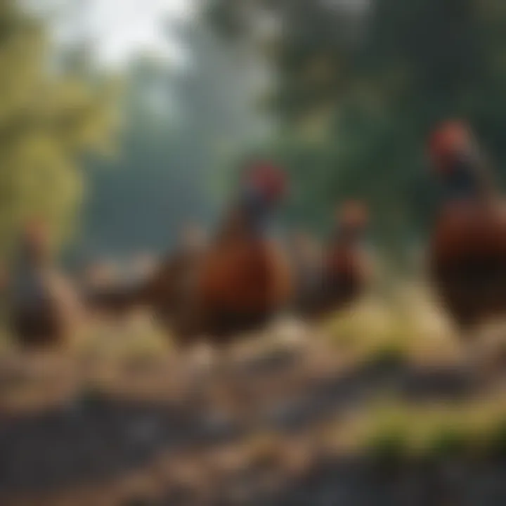 A group of pheasant chickens in a natural setting, highlighting their habitat preferences.