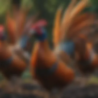 A stunning view of a pheasant chicken showcasing its vibrant plumage and unique hybrid features.