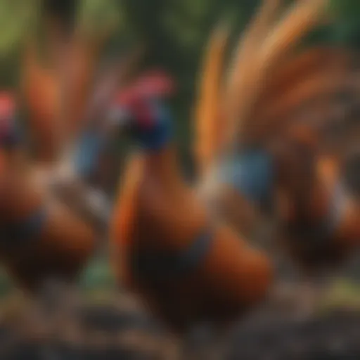 A stunning view of a pheasant chicken showcasing its vibrant plumage and unique hybrid features.