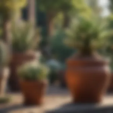 Arrangement of Potted Cacti in Garden An outdoor garden showcasing the arrangement of potted cacti