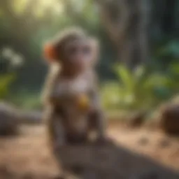 A pocket monkey in a naturalistic habitat showcasing its playful behavior.