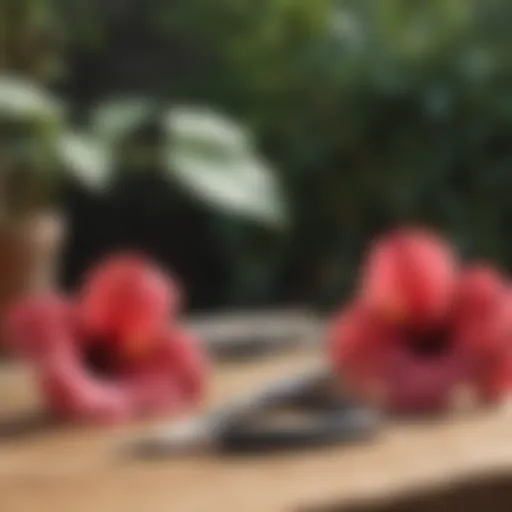 Pruning tools arranged on a wooden table