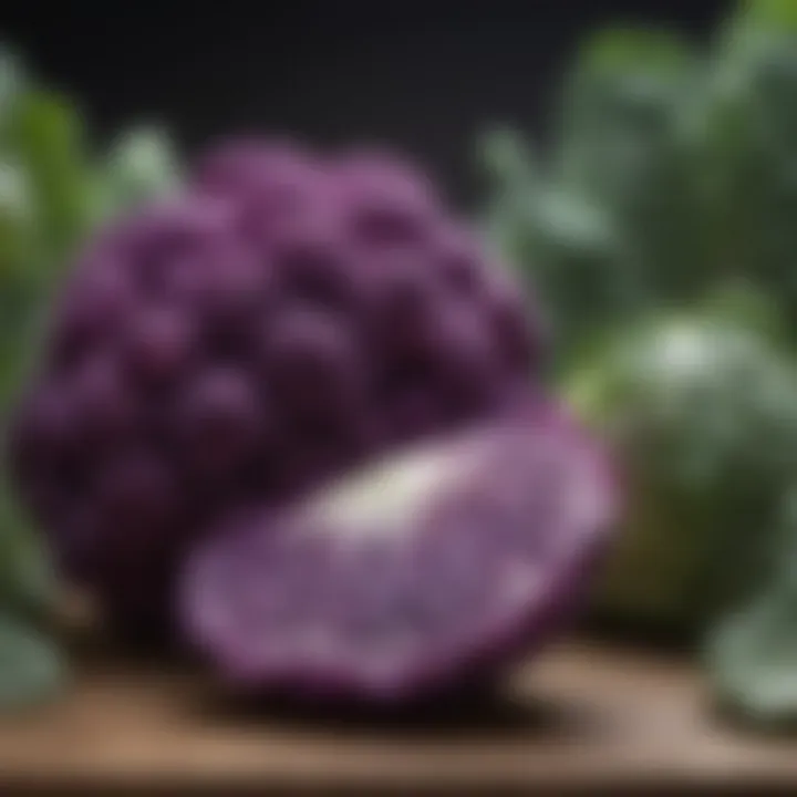 Nutritional chart highlighting the health benefits of purple cauliflower.