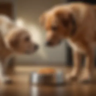 A grieving dog owner looking thoughtfully at their pet's empty food bowl, reflecting on dietary choices.