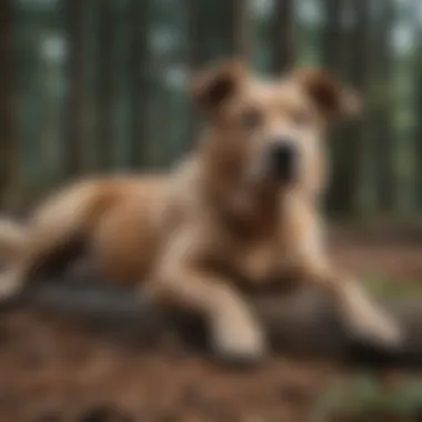 Resting Behavior in Dogs with Injuries Dog resting with hind leg elevated