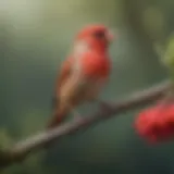 A vibrant red finch perched on a branch, showcasing its striking plumage.