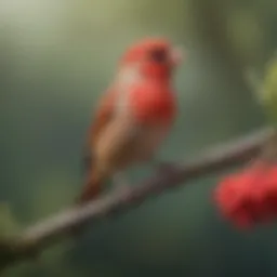 A vibrant red finch perched on a branch, showcasing its striking plumage.