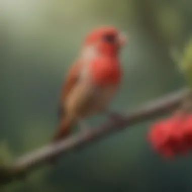 Vibrant Colors of the Red Finch A vibrant red finch perched on a branch, showcasing its striking plumage.