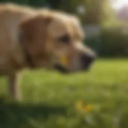A lawn displaying visible damage from dog urine, with yellow patches contrasting the healthy green grass.