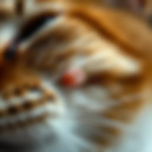 A close-up view of a cat's fur with visible ringworm lesions