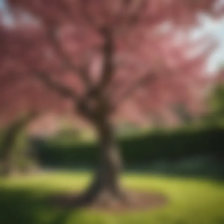 Healthy Satonishiki cherry tree planted in a garden setting