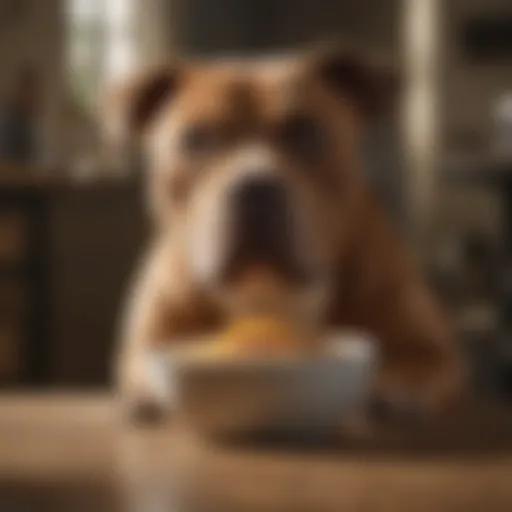 A Pitbull Lab mix enjoying a nutritious meal in a bowl