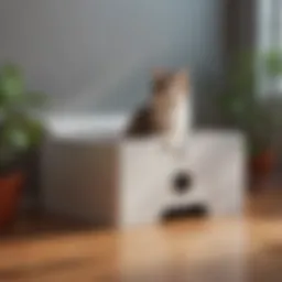 An innovative self-cleaning litter box design showcasing its advanced features