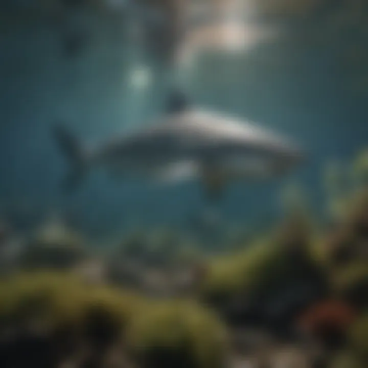 Historical illustration of shark sightings in freshwater