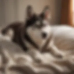 Siberian Husky relaxing on a cozy bed
