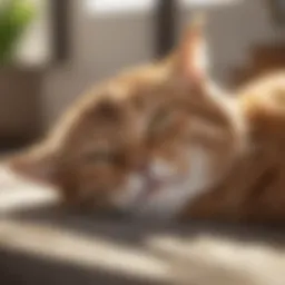 A cat resting comfortably in a sunny spot, symbolizing health and relaxation.