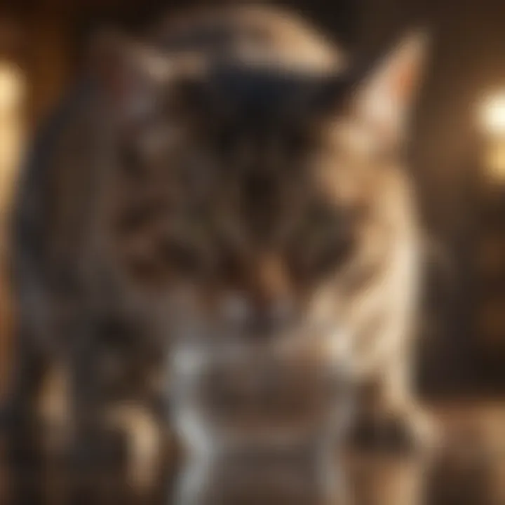 A cat drinking water, emphasizing the importance of hydration in preventing digestive issues.