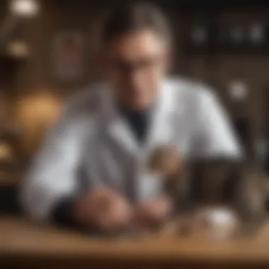 A veterinarian examining a cat, illustrating the importance of professional advice for health concerns.