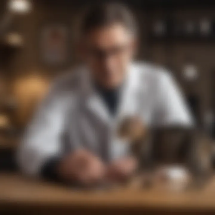 A veterinarian examining a cat, illustrating the importance of professional advice for health concerns.