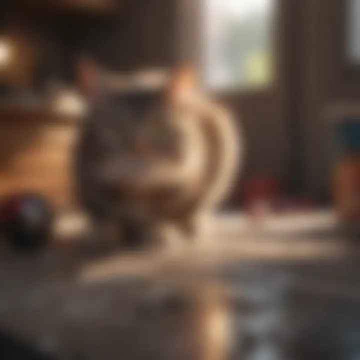 A cat exploring a safe and stimulating environment with various toys.